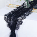Flowerva Embroidered White Lace Table Runner, Semi-Sheer Tablecloth for Weddings & Banquets