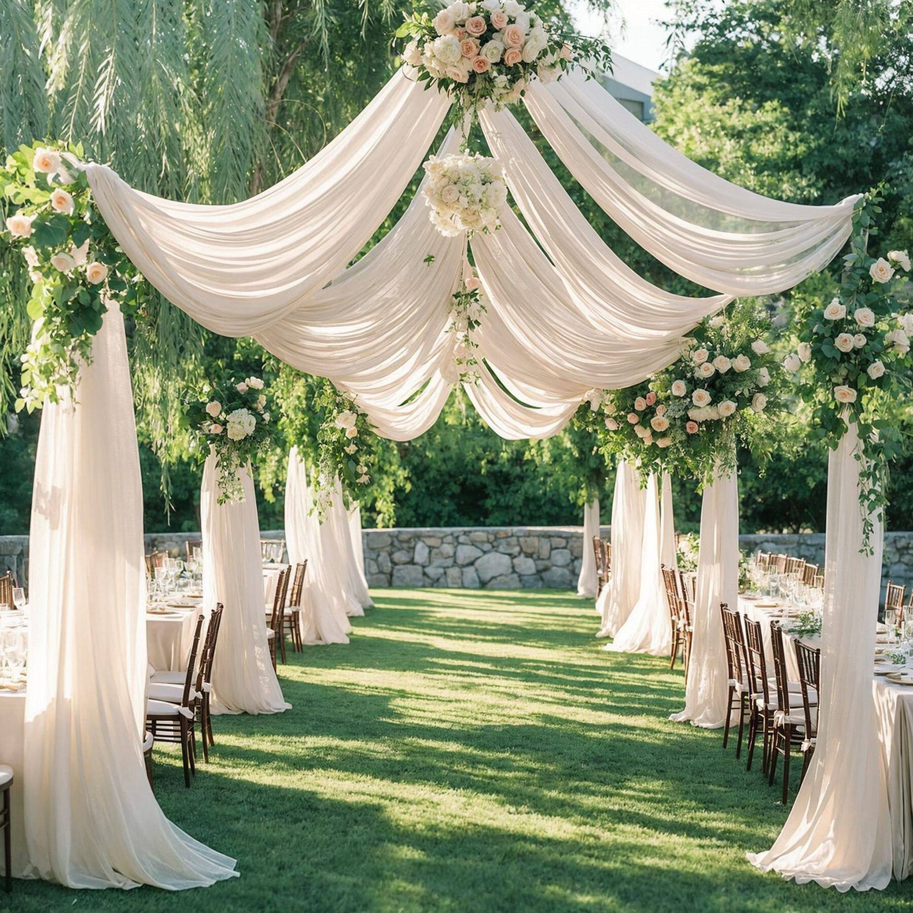 Flowerva  Wedding Arch Draping Fabric - Premium Swiss Voile Sheer Curtai