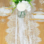 Flowerva Embroidered White Lace Table Runner, Semi-Sheer Tablecloth for Weddings & Banquets
