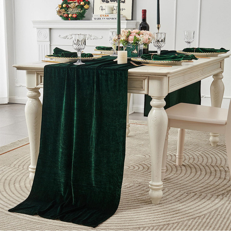 Flowerva  New Wedding Emerald Green Velvet Table Runner, for Birthday, Dinner &amp; Party Decor
