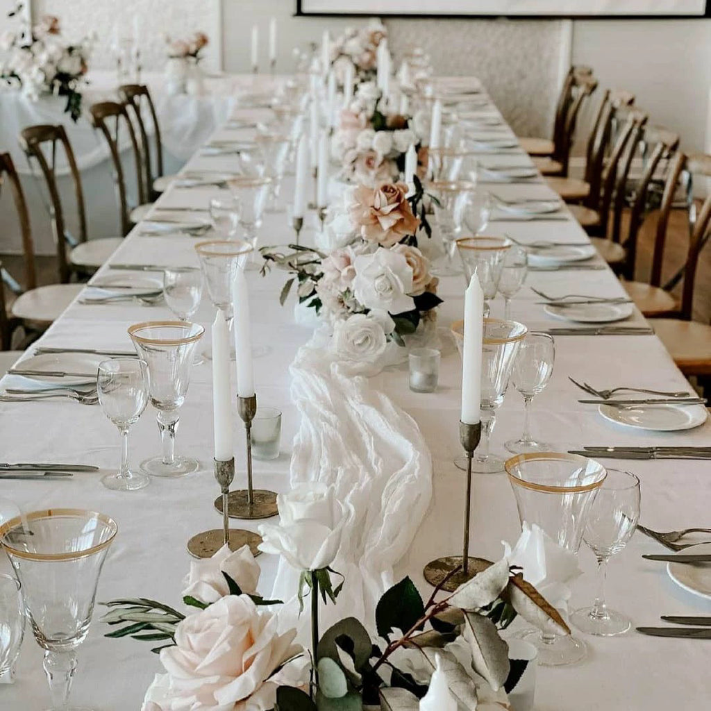Flowerva Crinkle Cheesecloth Table Runner for Wedding & Party Decor