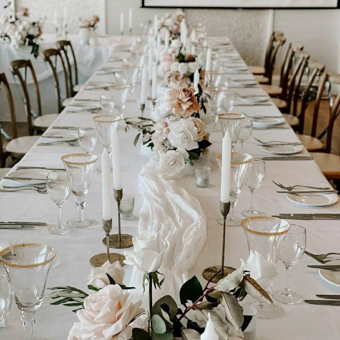 Flowerva Crinkle Cheesecloth Table Runner for Wedding & Party Decor