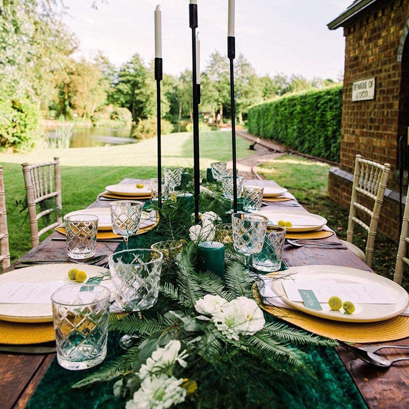 Flowerva  New Wedding Emerald Green Velvet Table Runner, for Birthday, Dinner &amp; Party Decor