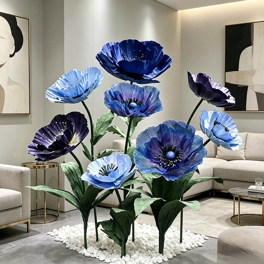 Flowerva Blue Poppy Gradient Premium Decor