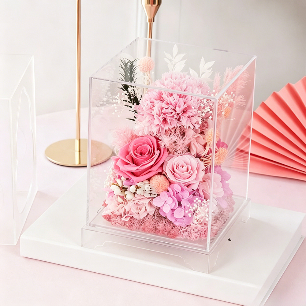 Flowerva Preserved Carnation Acrylic Mirror Box Premium Decor