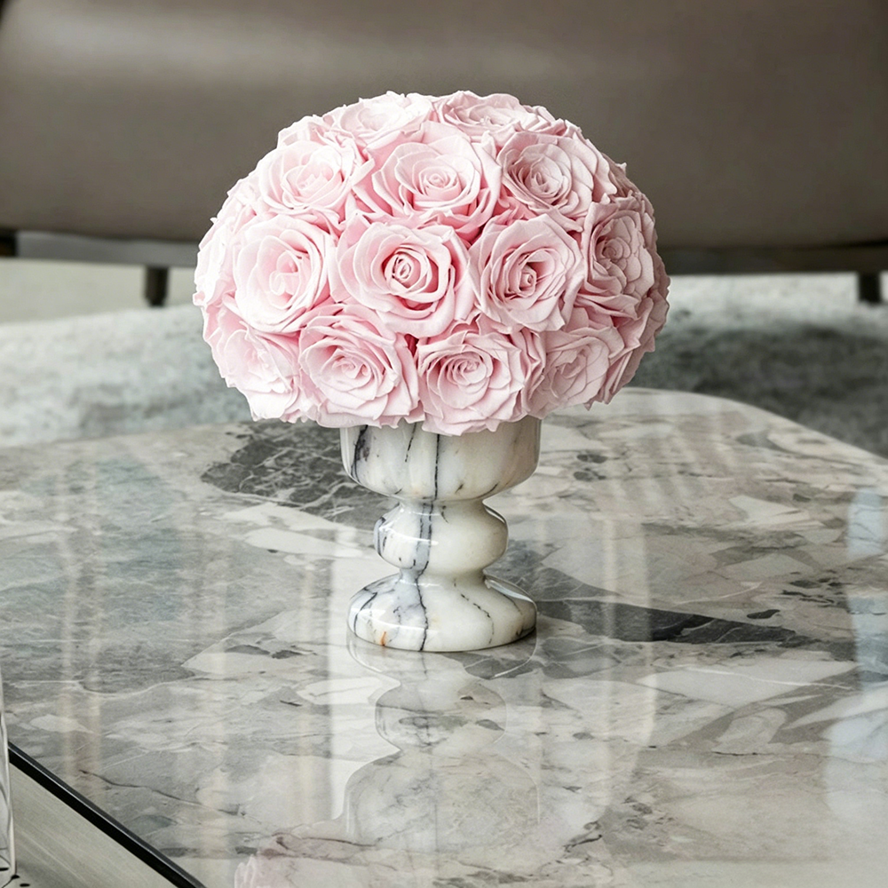 Flowerva Dome Rose Marble Vase Arrangement Premium Decor