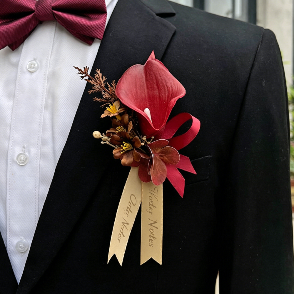 Burgundy Vintage Calla Lily Boutonnière