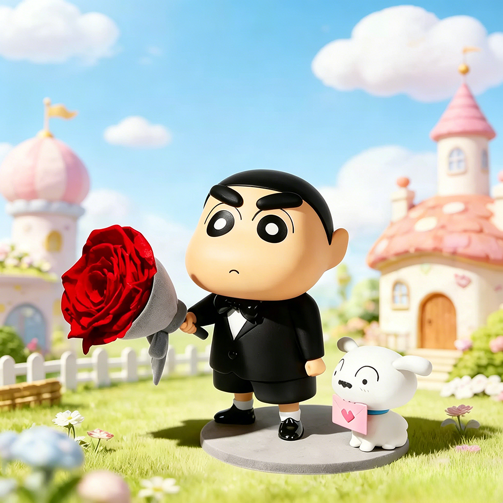 Flowerva Crayon Shin-chan Rose Keepsake Figurine Premium Decor