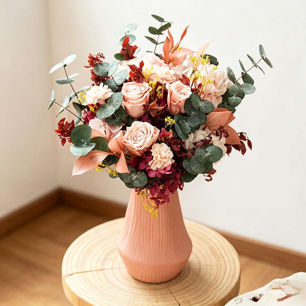 Flowerva Romantic Everlasting Vase Arrangement Premium Decor