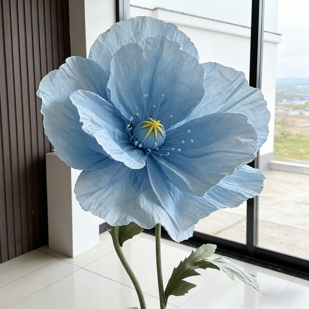 Flowerva Luxe Couture Ruffled Poppy Blue Art Installation