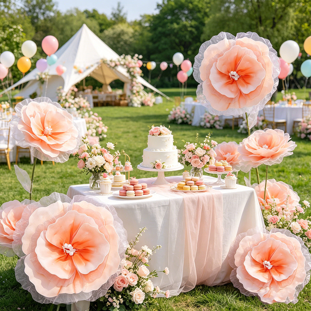 Flowerva Peach Tulle-Trimmed Premium Flower