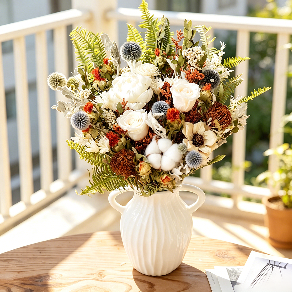 Flowerva Romantic Everlasting Vase Arrangement Premium Decor
