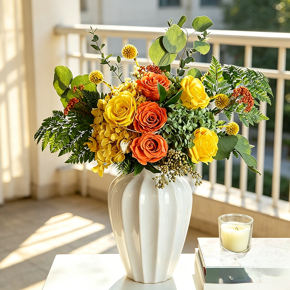 Flowerva Fluted Vase Layered Arrangement Premium Decor