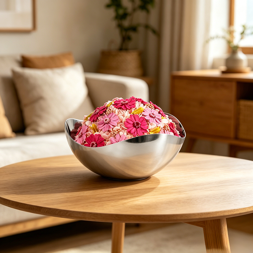 Flowerva Sculptural Metal Bowl Arrangement Premium Decor