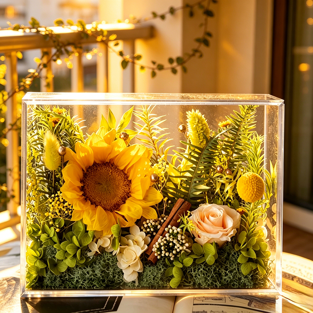 Flowerva Sunlit Botanical Acrylic Display Premium Decor