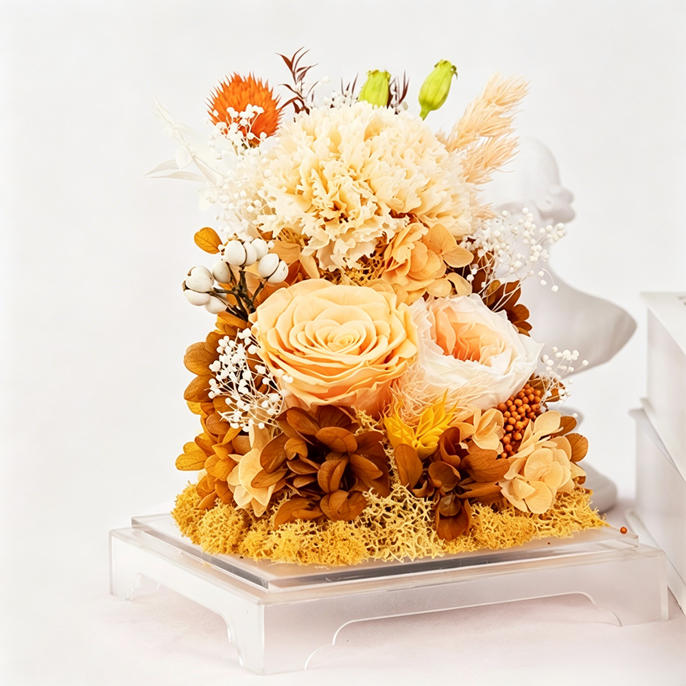 Flowerva Preserved Carnation Acrylic Mirror Box Premium Decor