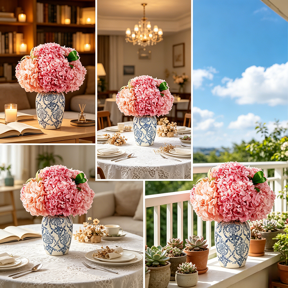 Flowerva Hydrangea Vase Arrangement Premium Decor