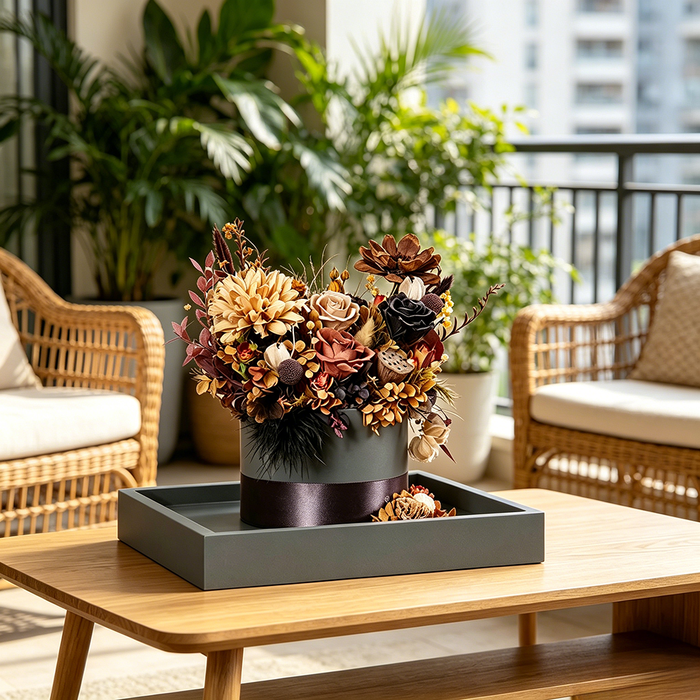 Flowerva Taupe & Espresso Earth-Tone Centerpiece Premium Decor