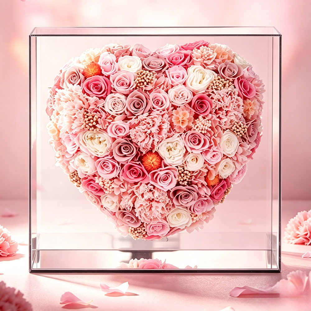 Flowerva Mirrored Heart Bloom Keepsake Box Premium Decor