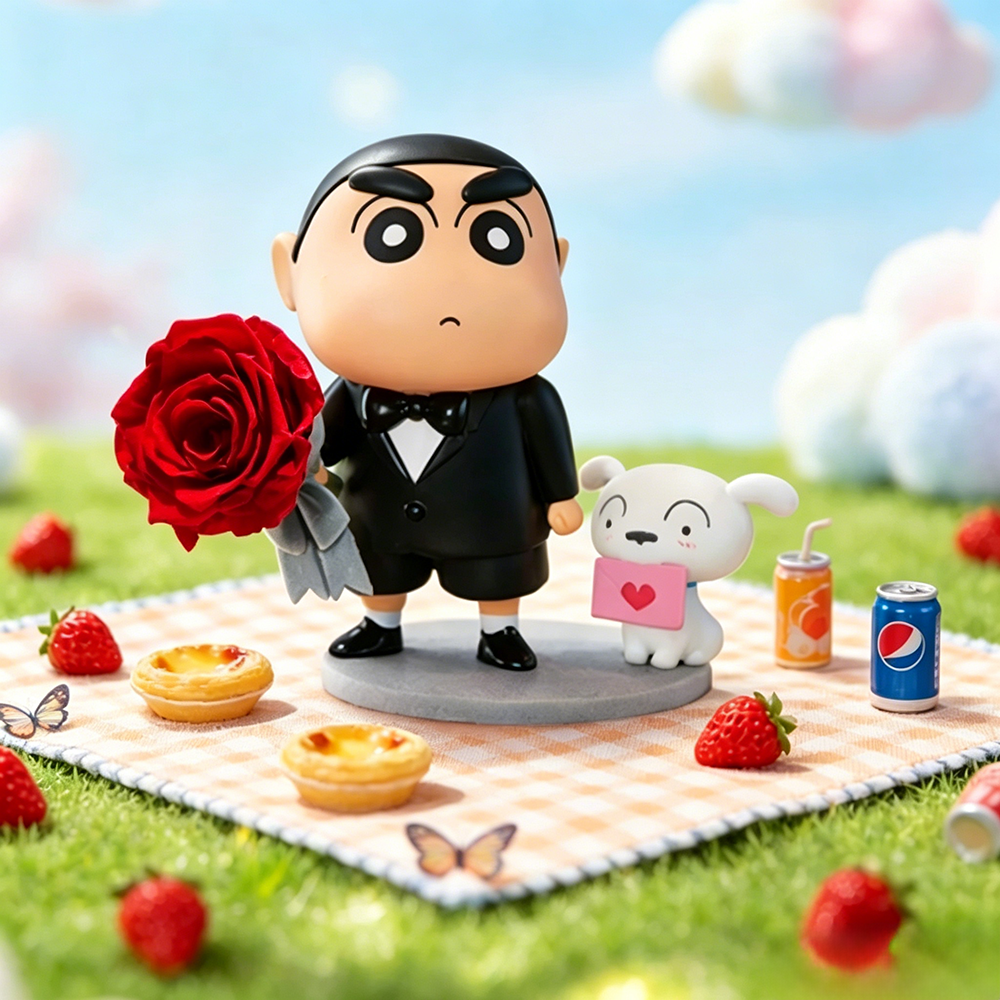 Flowerva Crayon Shin-chan Rose Keepsake Figurine Premium Decor