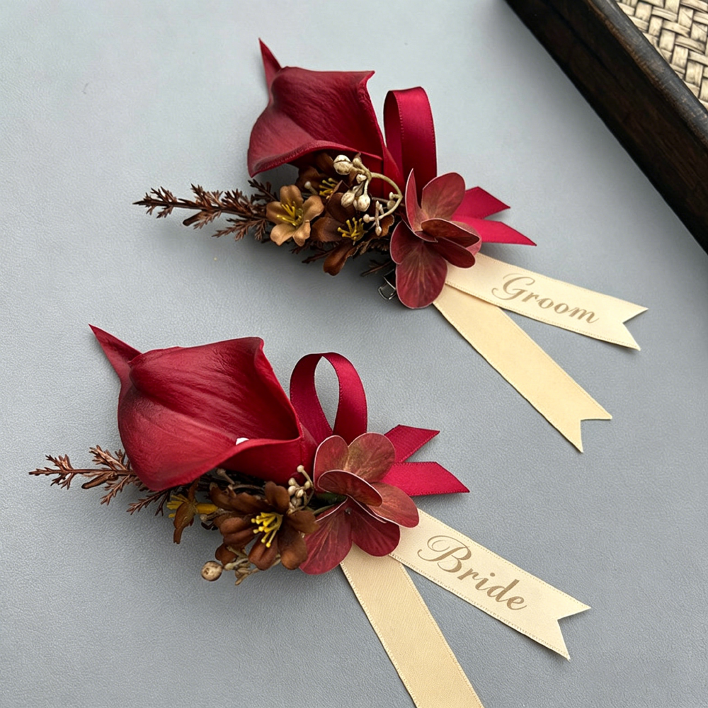 Burgundy Vintage Calla Lily Boutonnière