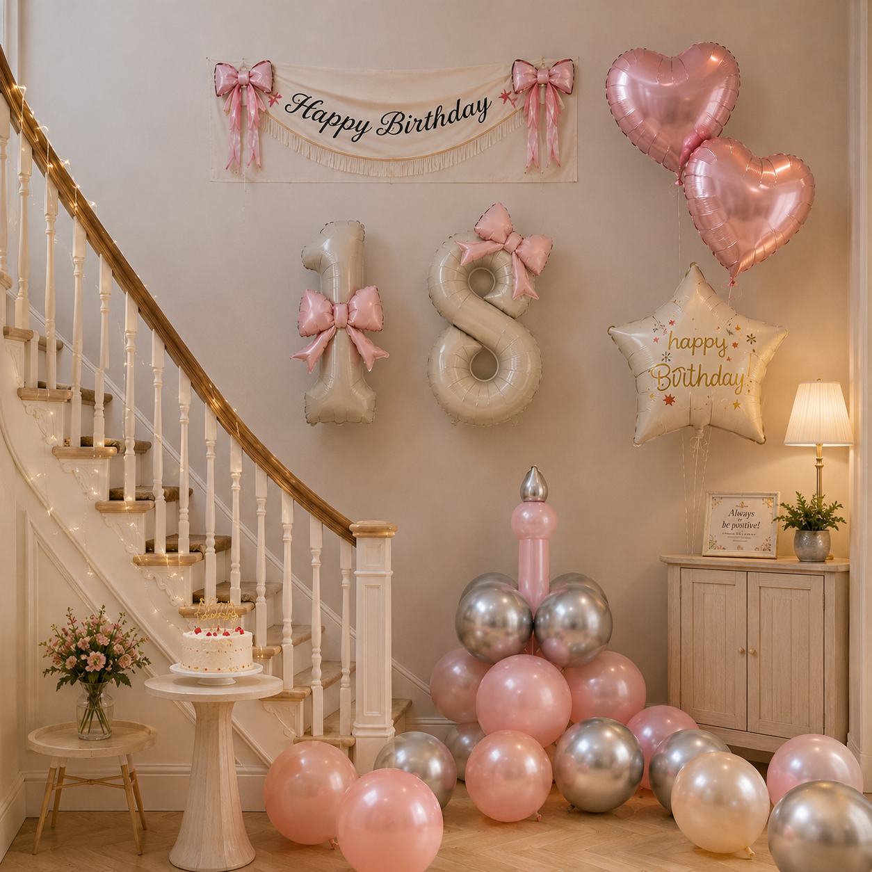 Flowerva Cream Champagne Number Birthday Balloon Set