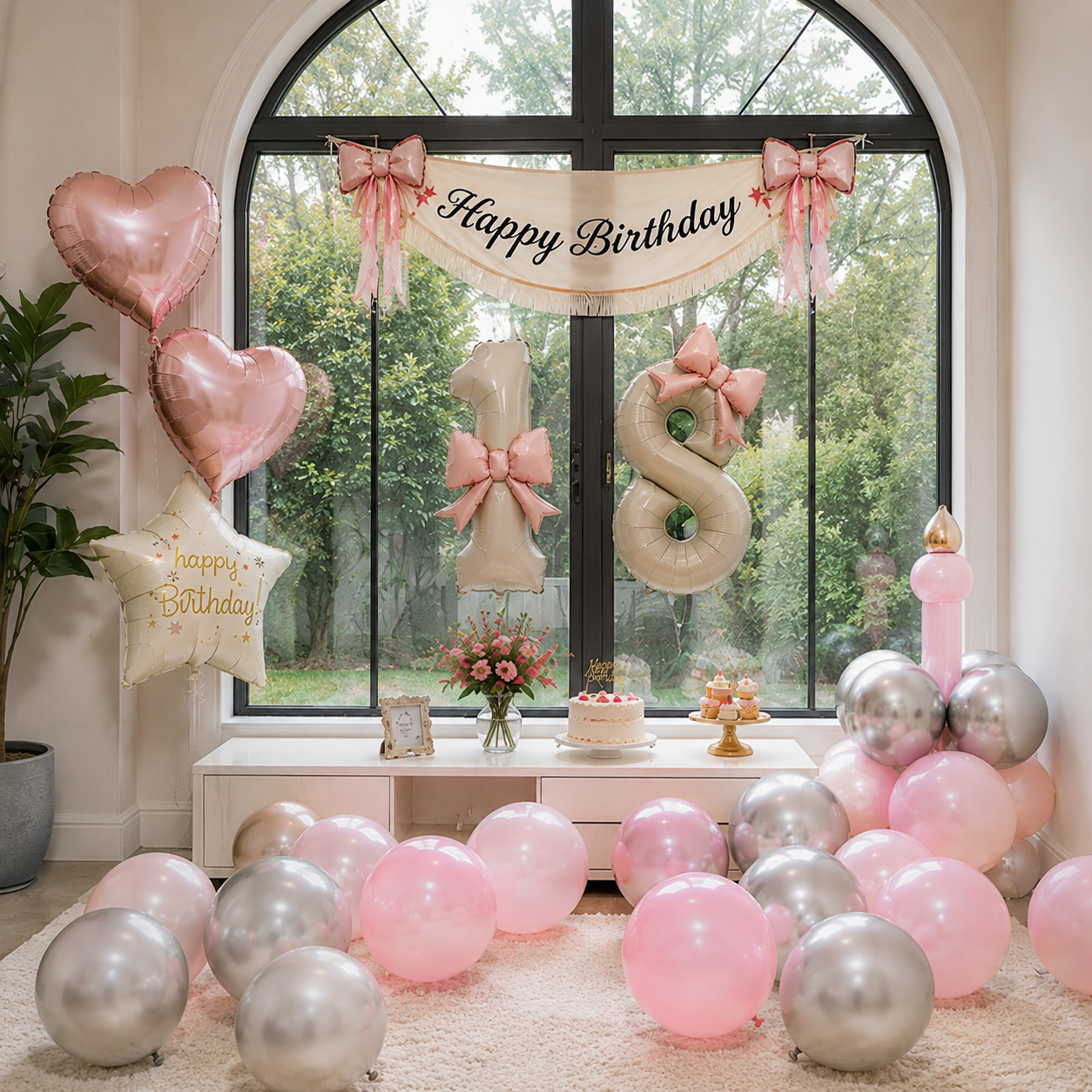 Flowerva Cream Champagne Number Birthday Balloon Set