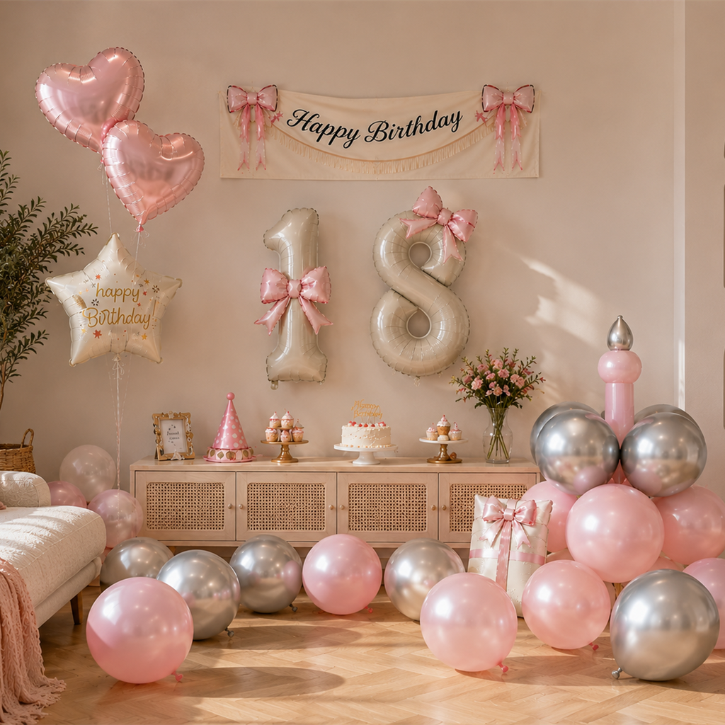 Flowerva Cream Champagne Number Birthday Balloon Set