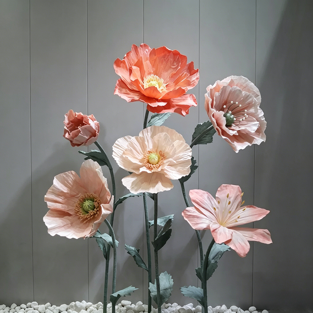 Flowerva Coral Poppy Sheer Bloom Premium Decor
