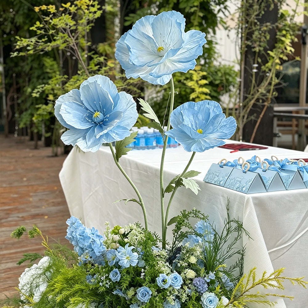 Flowerva Luxe Couture Ruffled Poppy Blue Art Installation