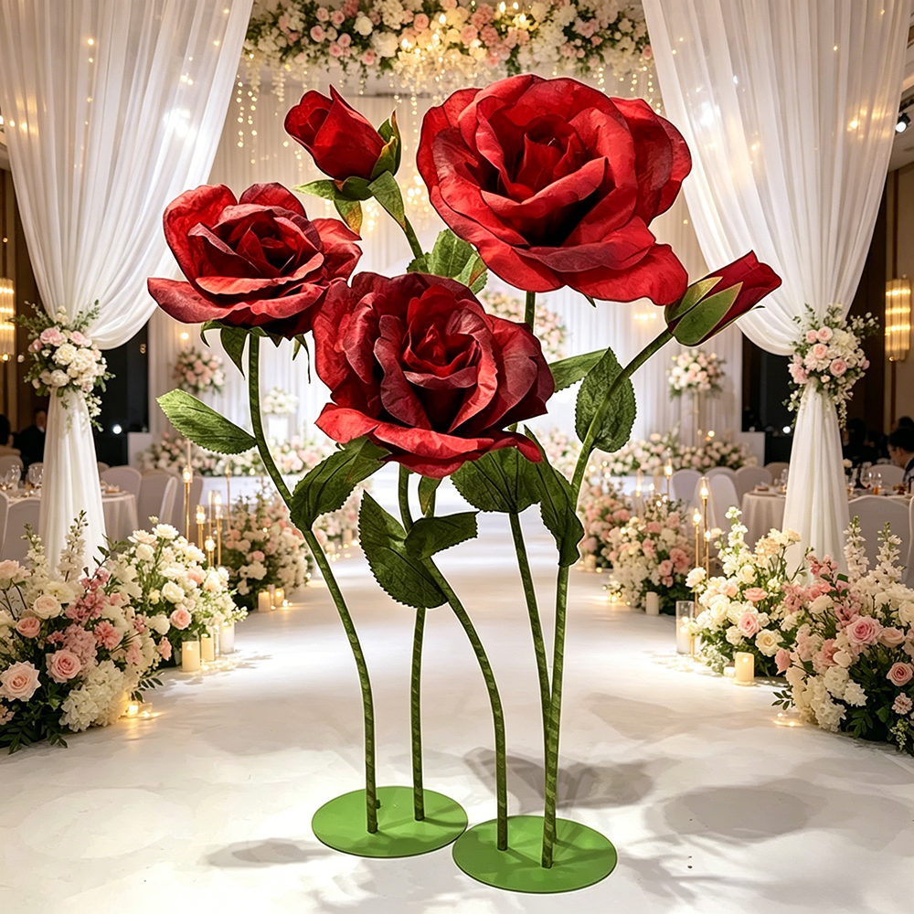Flowerva Red Rose Verdant Cluster Premium Decor