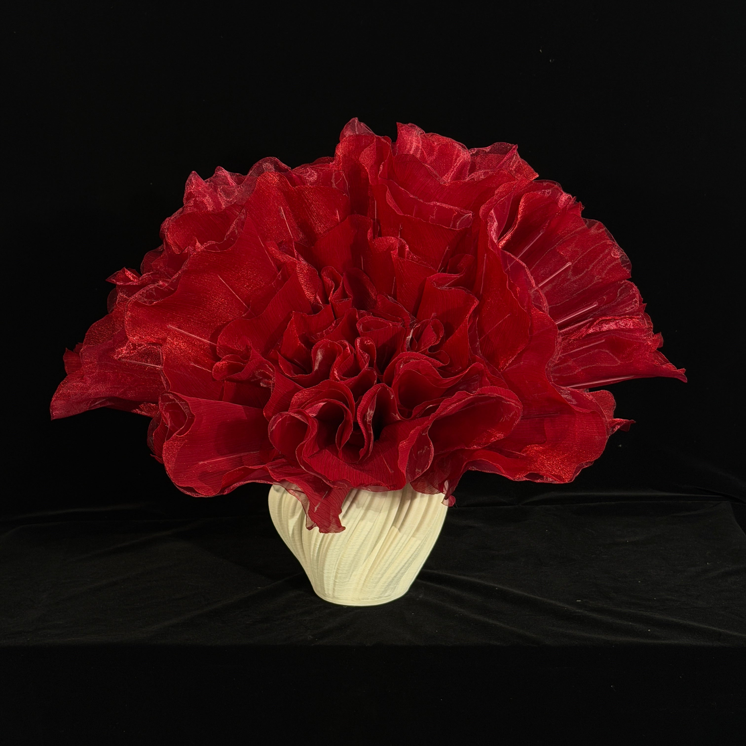 Flowerva Scarlet Shimmer Ruffled Fabric Flower