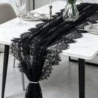 Flowerva Embroidered White Lace Table Runner, Semi-Sheer Tablecloth for Weddings & Banquets