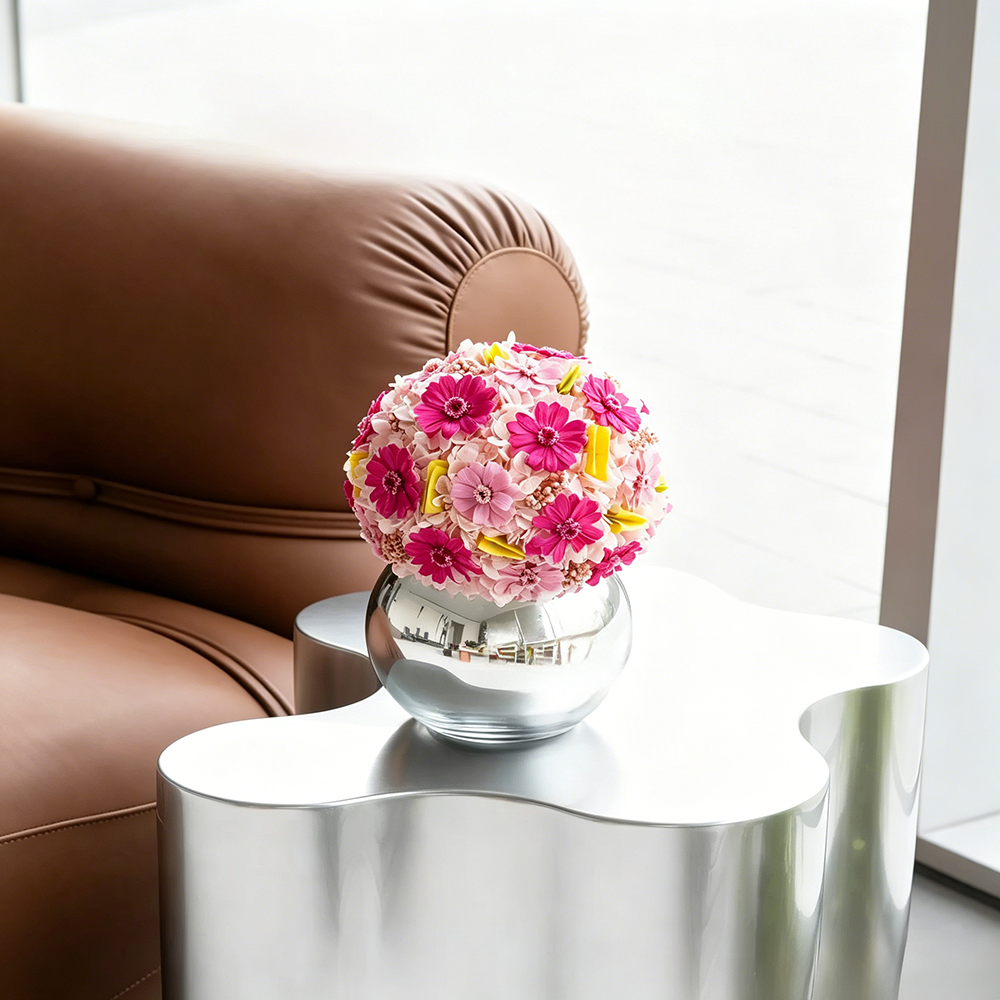 Flowerva Daisy Sphere Vase Arrangement Premium Decor