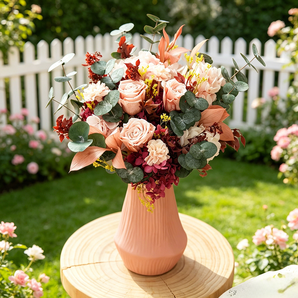 Flowerva Romantic Everlasting Vase Arrangement Premium Decor