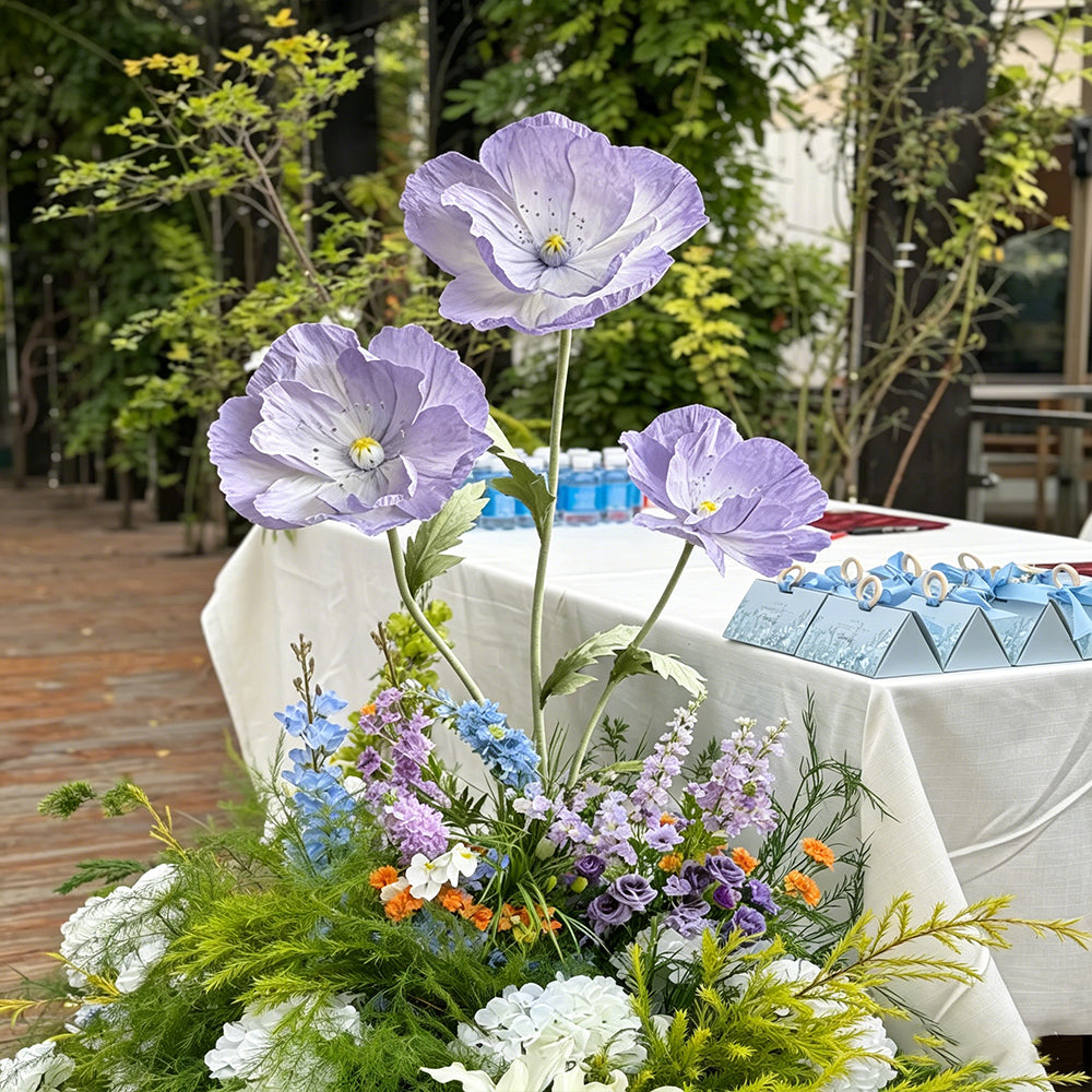 Flowerva Luxe Couture Ruffled Poppy Purple Art Installation