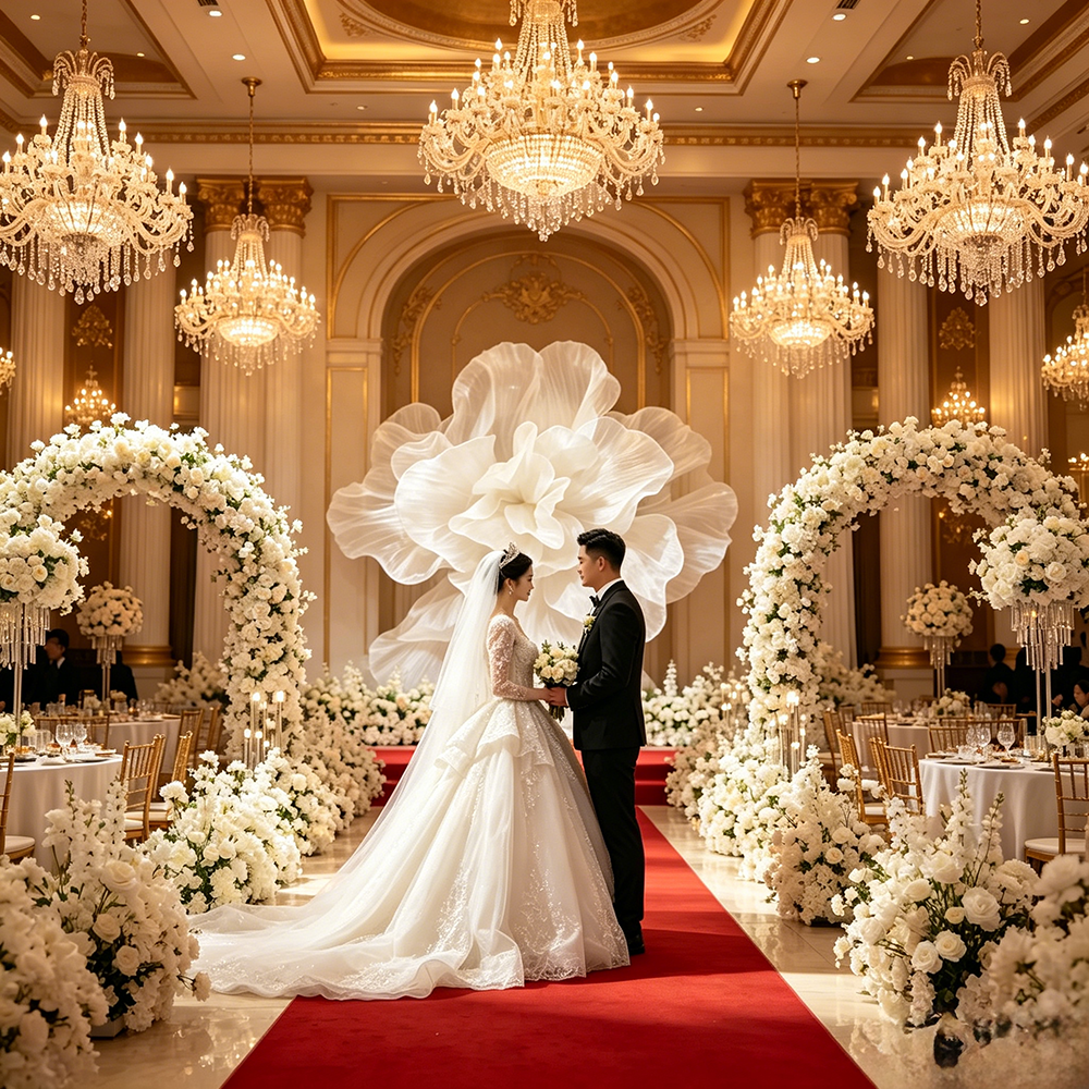 Flowerva Gradient White Veil Form Art Installation (Without Base)