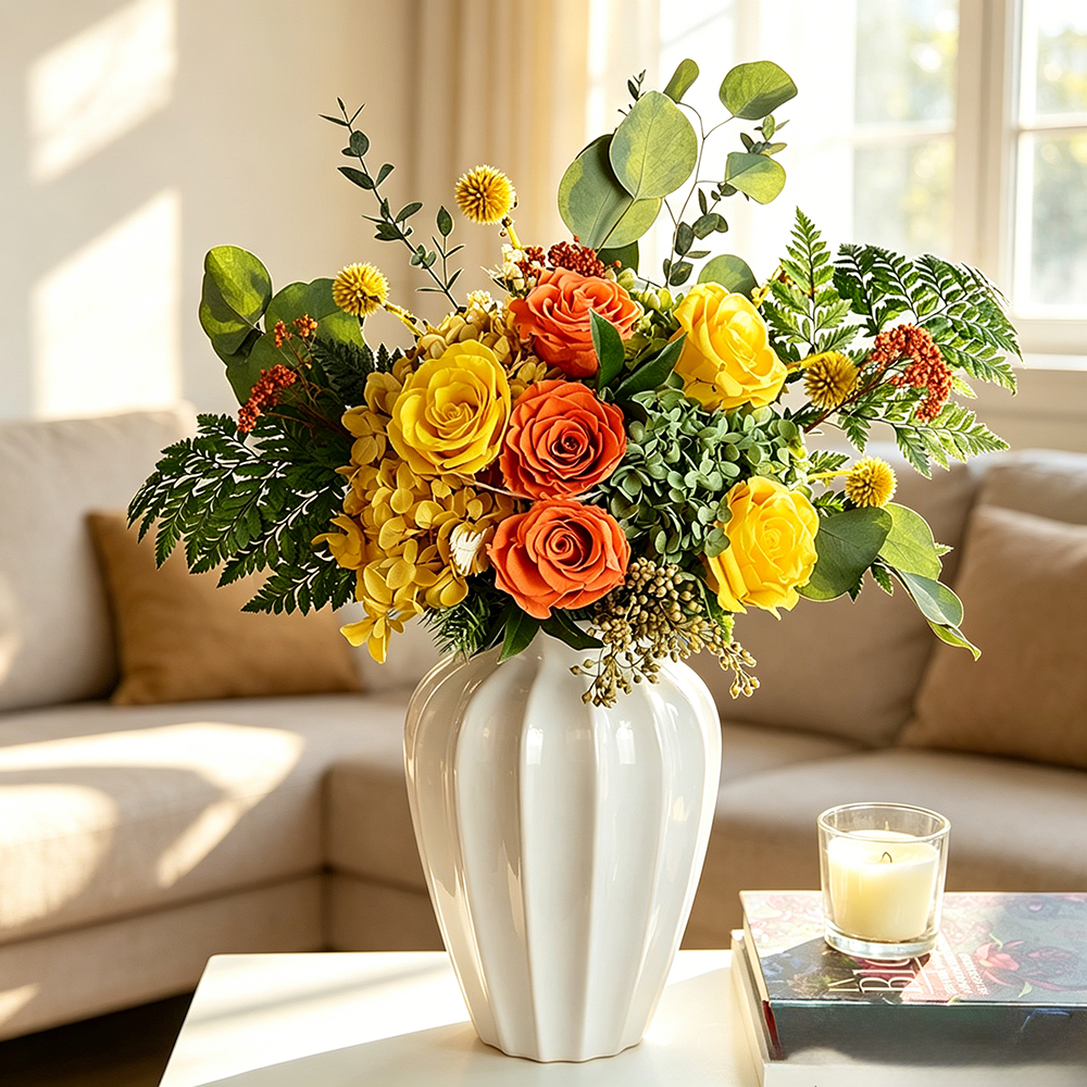 Flowerva Fluted Vase Layered Arrangement Premium Decor