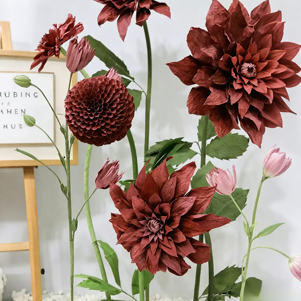 Flowerva Crimson Dahlia Bloom Premium Decor