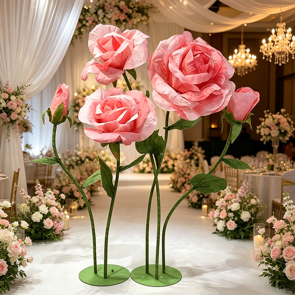 Flowerva Pink Rose Verdant Cluster Premium Decor