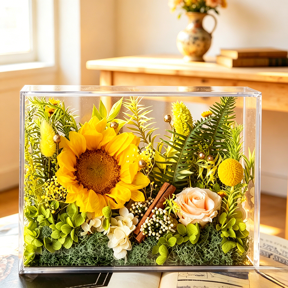 Flowerva Sunlit Botanical Acrylic Display Premium Decor