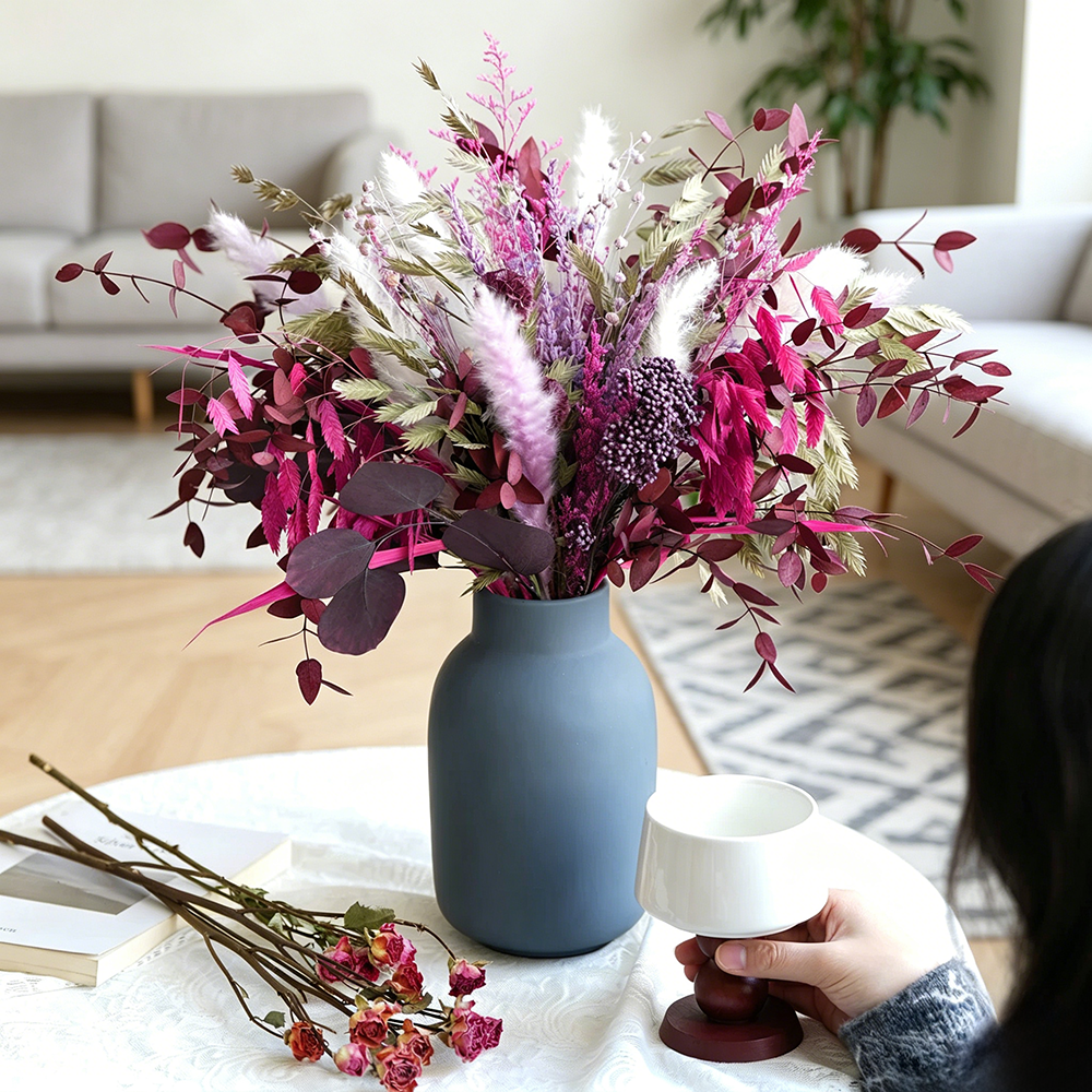 Flowerva Textured Everlasting Vase Arrangement Premium Decor