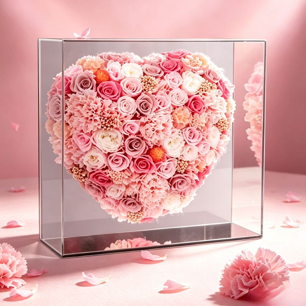 Flowerva Mirrored Heart Bloom Keepsake Box Premium Decor