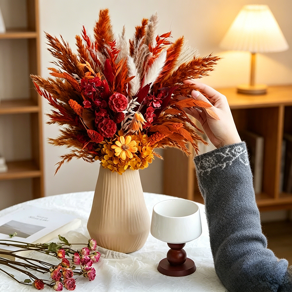 Flowerva Textured Everlasting Vase Arrangement Premium Decor