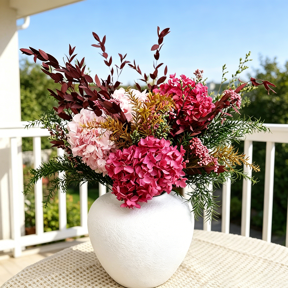 Flowerva Voluminous Hydrangea Vase Arrangement Premium Decor