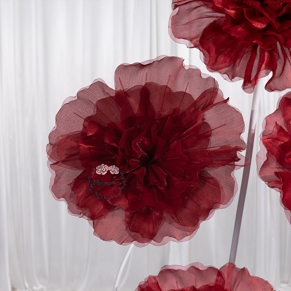 Flowerva Silvery-White Shimmer Ruffled Fabric Flower