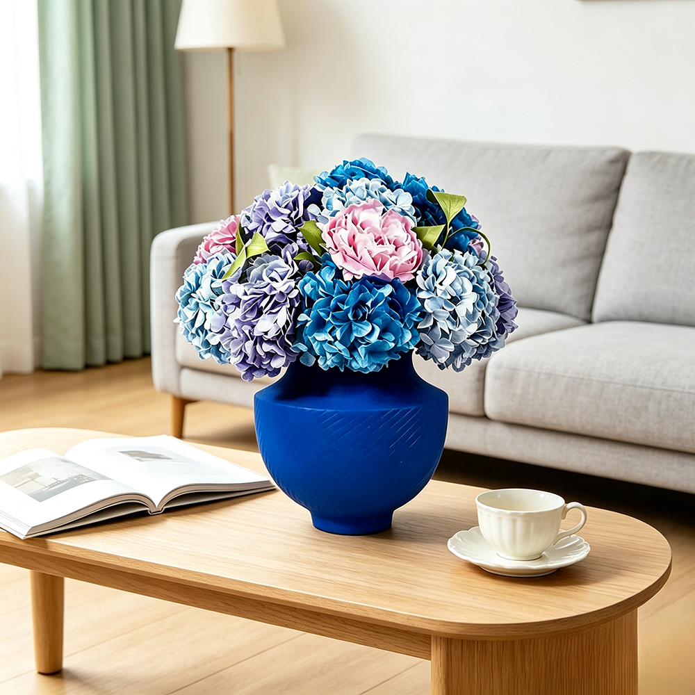 Flowerva Hydrangea Textured Vase Arrangement Premium Decor
