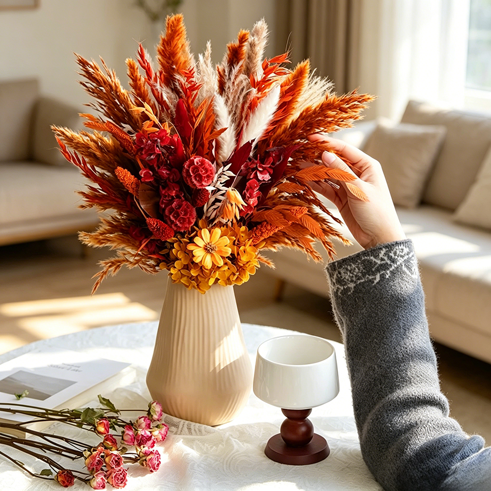 Flowerva Textured Everlasting Vase Arrangement Premium Decor