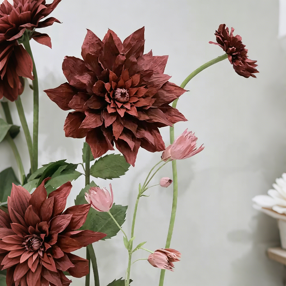Flowerva Crimson Dahlia Bloom Premium Decor