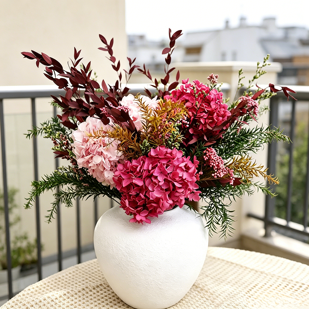 Flowerva Voluminous Hydrangea Vase Arrangement Premium Decor